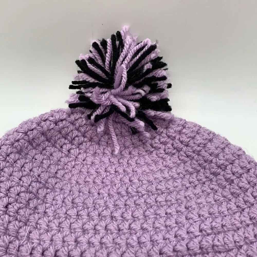 Hand made purple and black beanie cap tassel hat